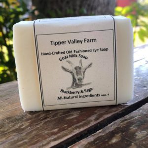 Handmade goat milk soap with a swirl design and natural botanicals