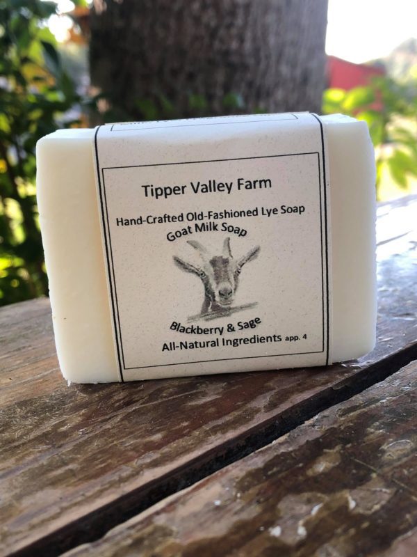 Handmade goat milk soap with a swirl design and natural botanicals
